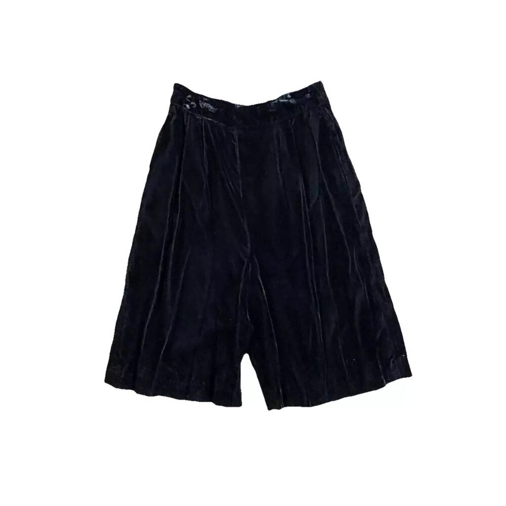 Vintage Black Velvet Culottes Shorts Dennis Goldsmith Bermuda Knee Stretch Sz 6